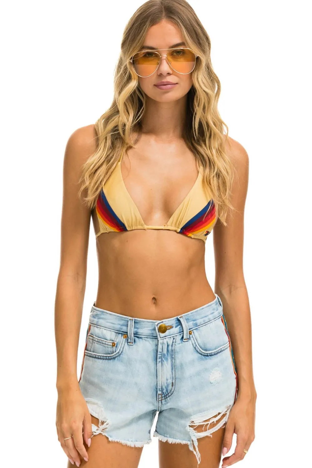 Denim | Denim | Aviator Nation BOLT STRIPE BOYFRIEND CUTOFF JEAN SHORTS - SUPER LIGHT SUPERLIGHT