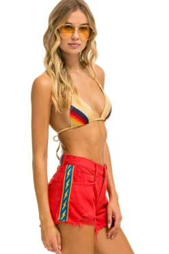 Denim | Denim | Aviator Nation BOLT STRIPE BOYFRIEND CUTOFF JEAN SHORTS - RED