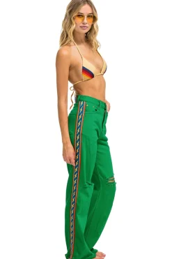 Denim | Denim | Aviator Nation BOLT STRIPE HI RISE WIDE-LEG GYPSY JEAN - KELLY GREEN KELLYGREEN