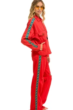 Denim | Denim | Aviator Nation BOLT STRIPE HI RISE WIDE-LEG GYPSY JEAN - RED