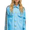 Denim | Denim | Aviator Nation BOLT STRIPE OVERSIZED CONCERT DENIM JACKET - SKY