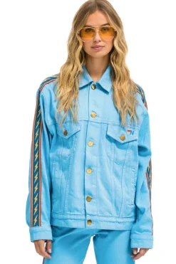 Denim | Denim | Aviator Nation BOLT STRIPE OVERSIZED CONCERT DENIM JACKET - SKY