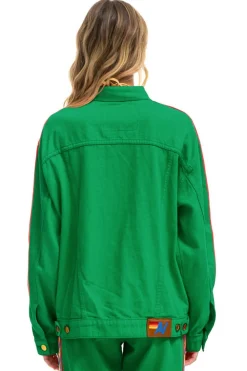 Denim | Denim | Aviator Nation BOLT STRIPE OVERSIZED CONCERT DENIM JACKET - KELLY GREEN KELLYGREEN