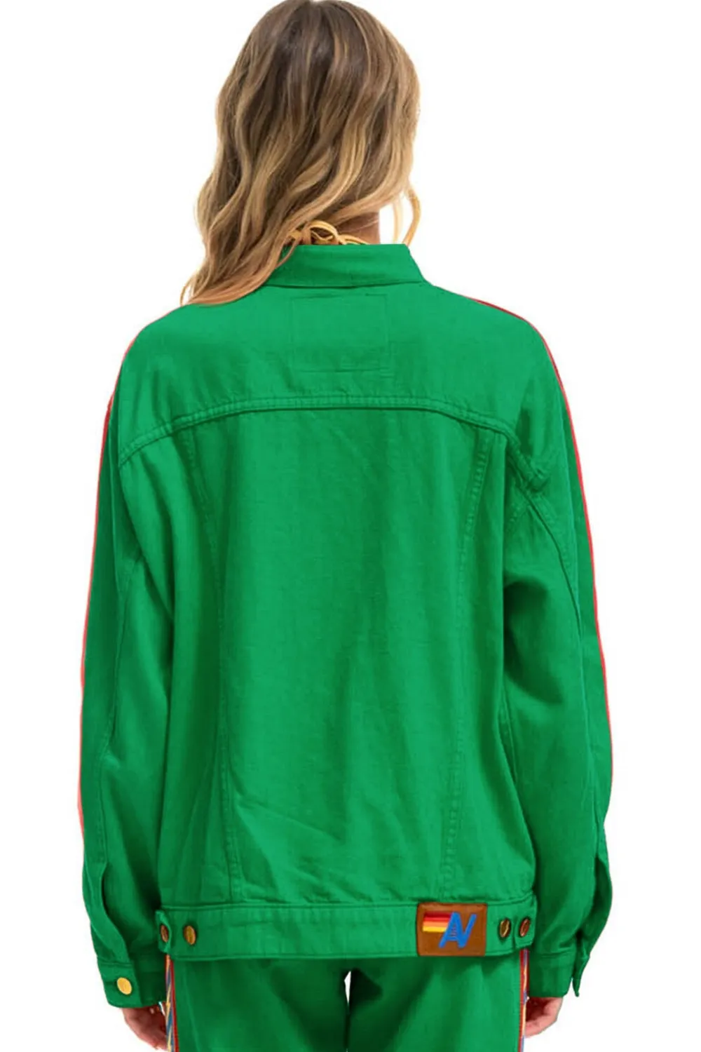 Denim | Denim | Aviator Nation BOLT STRIPE OVERSIZED CONCERT DENIM JACKET - KELLY GREEN KELLYGREEN