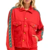 Denim | Denim | Aviator Nation BOLT STRIPE OVERSIZED CUTOFF DENIM JACKET - RED