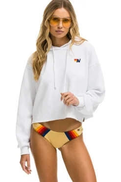 Hoodies | Aviator Nation BOLT STRIPE RELAXED CROPPED PULLOVER HOODIE - WHITE