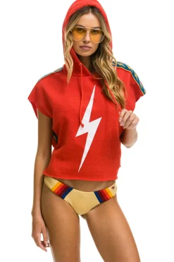 Hoodies | Aviator Nation BOLT STRIPE SLEEVELESS RELAXED CROPPED PULLOVER HOODIE - RED