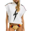 Hoodies | Aviator Nation BOLT STRIPE SLEEVELESS RELAXED CROPPED PULLOVER HOODIE - WHITE
