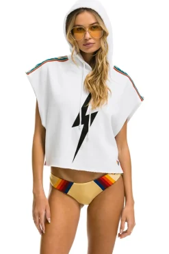 Hoodies | Aviator Nation BOLT STRIPE SLEEVELESS RELAXED CROPPED PULLOVER HOODIE - WHITE