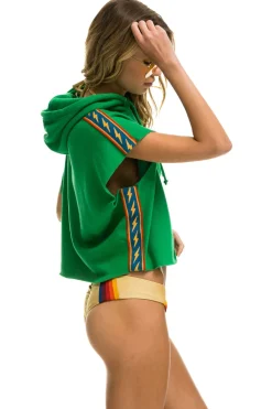 Hoodies | Aviator Nation BOLT STRIPE SLEEVELESS RELAXED CROPPED PULLOVER HOODIE - KELLY GREEN KELLYGREEN