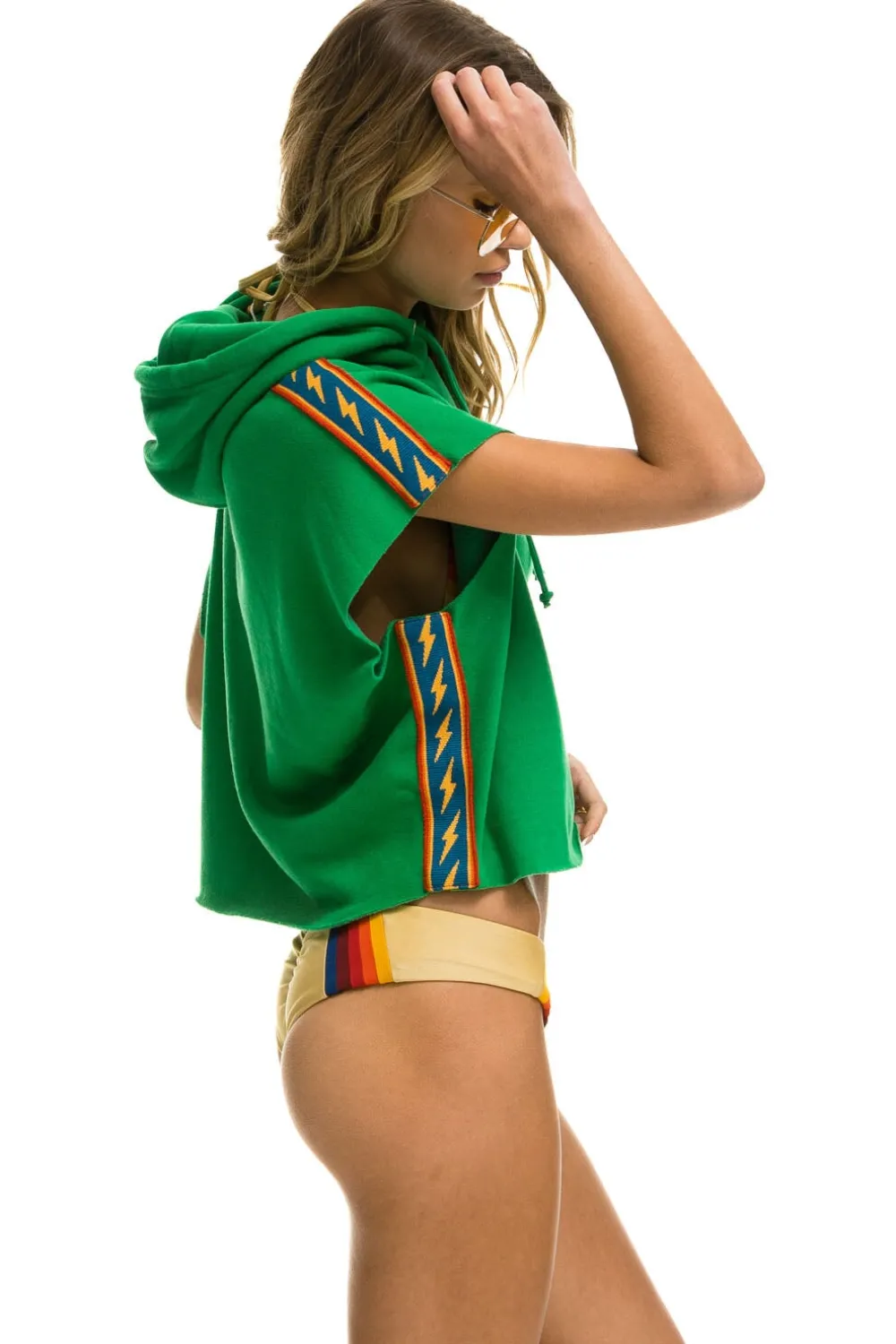 Hoodies | Aviator Nation BOLT STRIPE SLEEVELESS RELAXED CROPPED PULLOVER HOODIE - KELLY GREEN KELLYGREEN