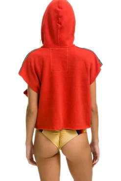 Hoodies | Aviator Nation BOLT STRIPE SLEEVELESS RELAXED CROPPED PULLOVER HOODIE - RED