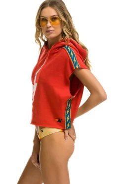 Hoodies | Aviator Nation BOLT STRIPE SLEEVELESS RELAXED CROPPED PULLOVER HOODIE - RED