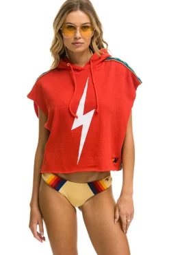 Hoodies | Aviator Nation BOLT STRIPE SLEEVELESS RELAXED CROPPED PULLOVER HOODIE - RED