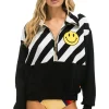 Sweatshirts | Sweatshirts | Aviator Nation CAUTION SMILEY 2 EMBROIDERY FLEECE HALF ZIP SWEATSHIRT - BLACK // WHITE BLACK//WHITE
