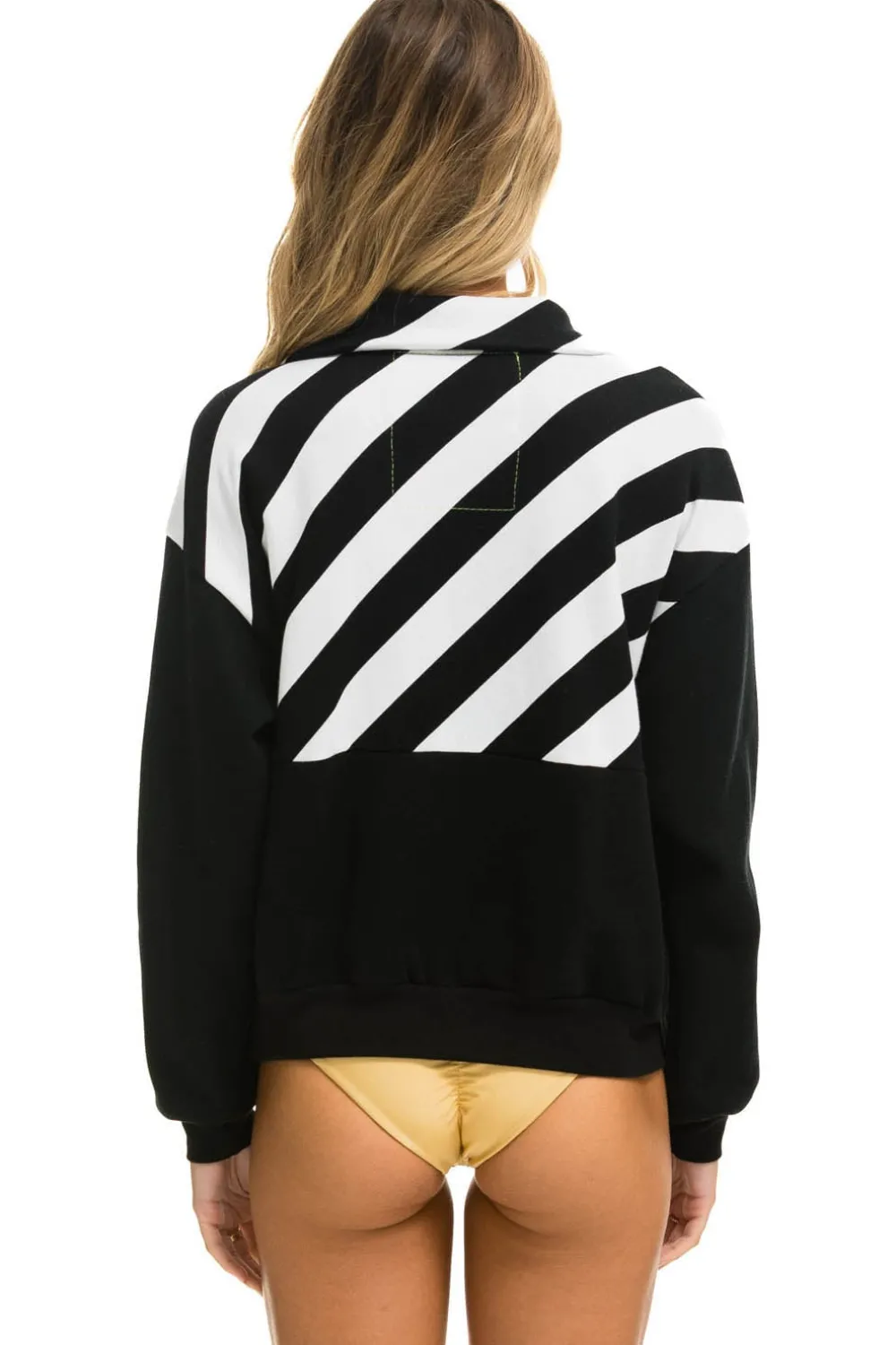 Sweatshirts | Sweatshirts | Aviator Nation CAUTION SMILEY 2 EMBROIDERY FLEECE HALF ZIP SWEATSHIRT - BLACK // WHITE BLACK//WHITE