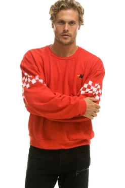 Sweatshirts | Sweatshirts | Aviator Nation CHECK 2 SLEEVE RELAXED CREW SWEATSHIRT - RED // WHITE RED//WHITE