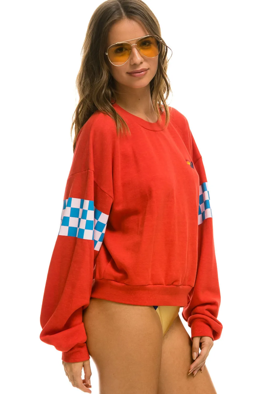 Sweatshirts | Sweatshirts | Aviator Nation CHECK 2 SLEEVE RELAXED CREW SWEATSHIRT - RED // WHITE // BLUE RED//WHITE//BLUE