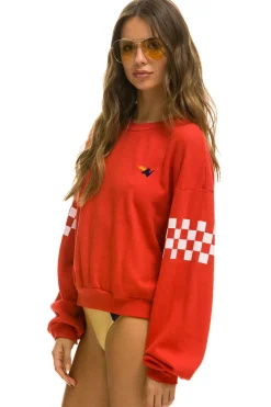 Sweatshirts | Sweatshirts | Aviator Nation CHECK 2 SLEEVE RELAXED CREW SWEATSHIRT - RED // WHITE RED//WHITE