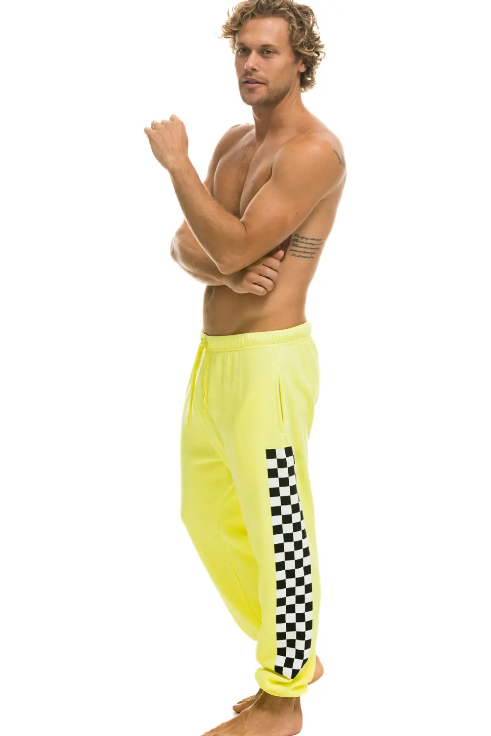 Sweatpants | Aviator Nation CHECK LEG SWEATPANTS - NEON YELLOW NEONYELLOW