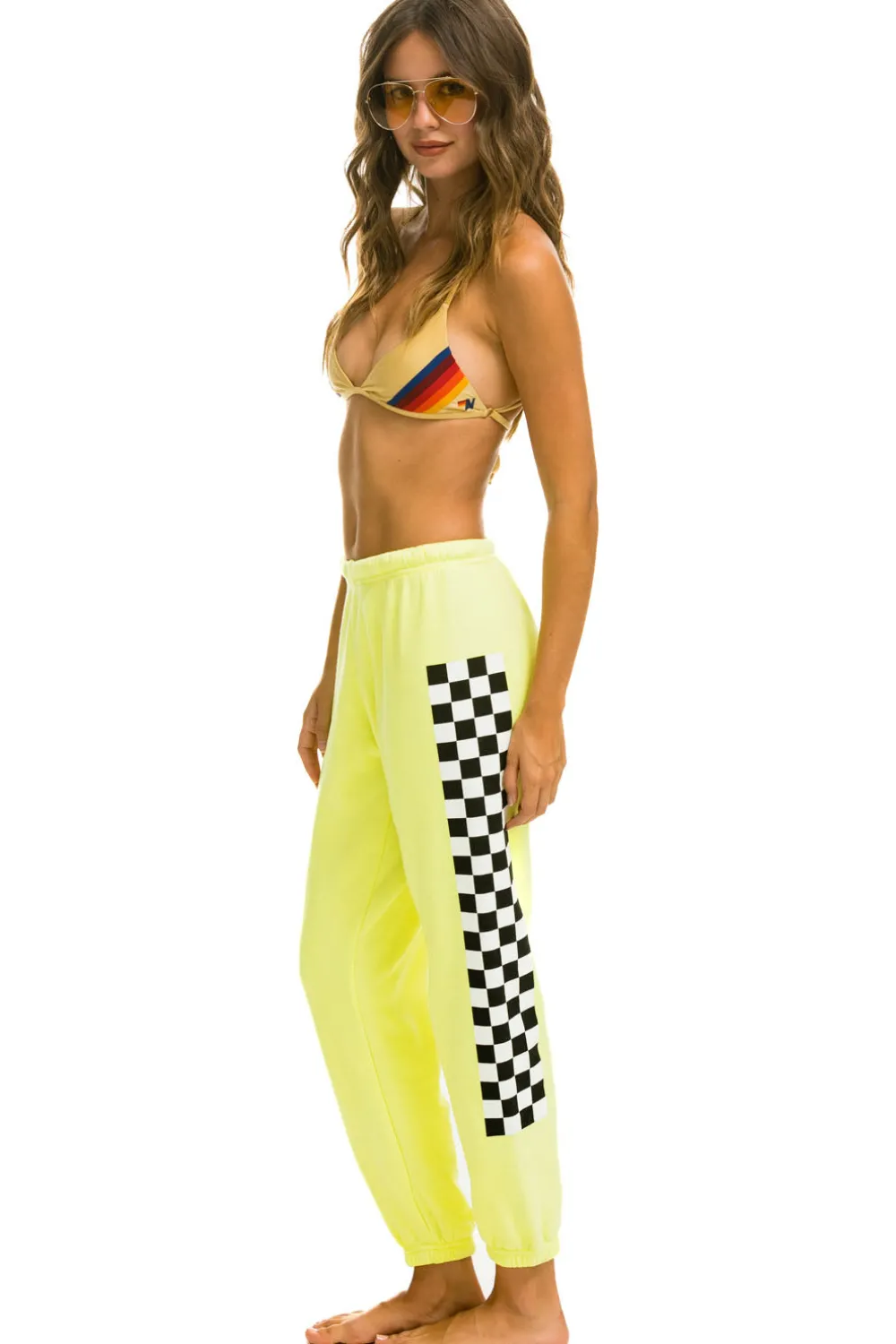 Sweatpants | Aviator Nation CHECK LEG SWEATPANTS - NEON YELLOW NEONYELLOW