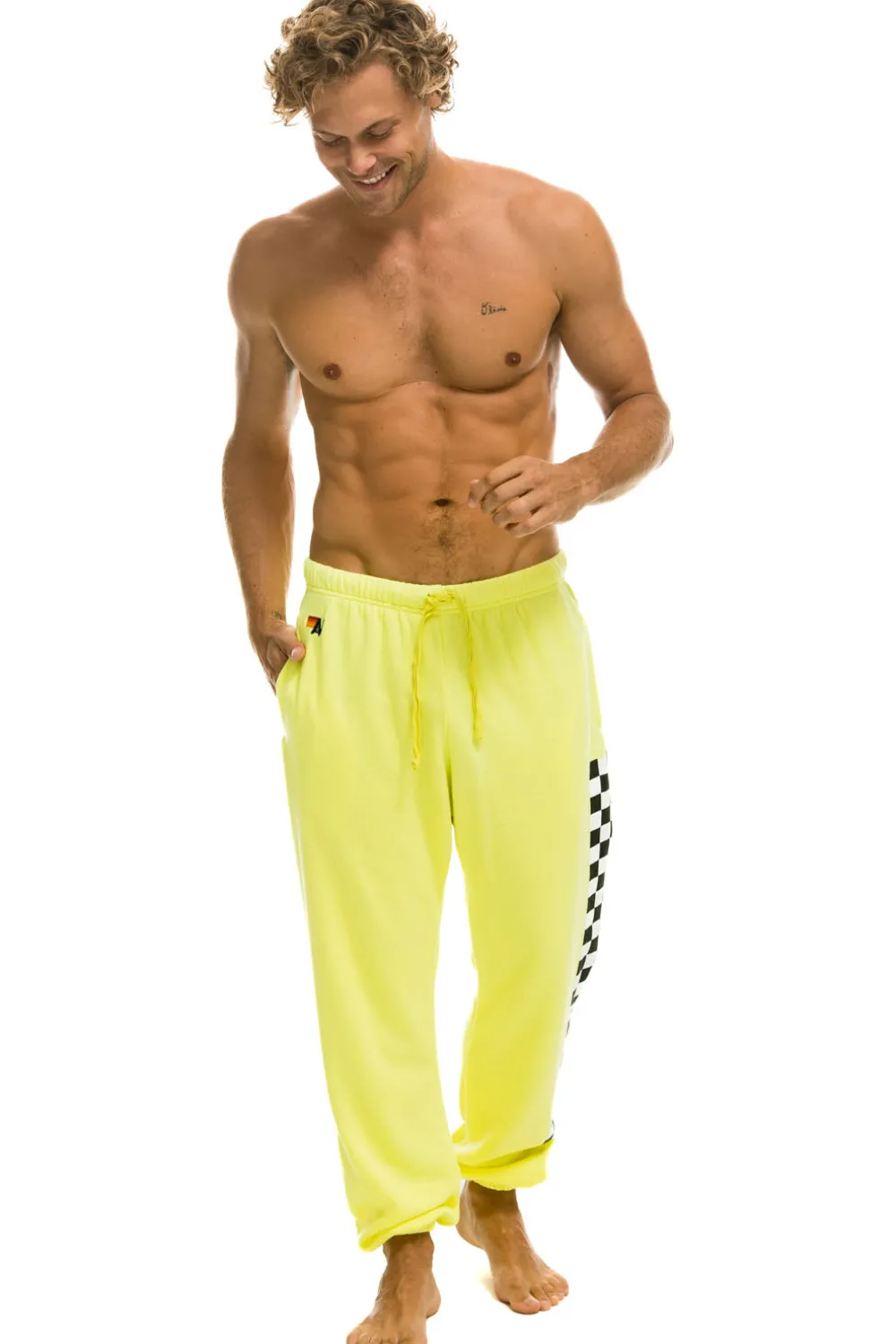 Sweatpants | Aviator Nation CHECK LEG SWEATPANTS - NEON YELLOW NEONYELLOW