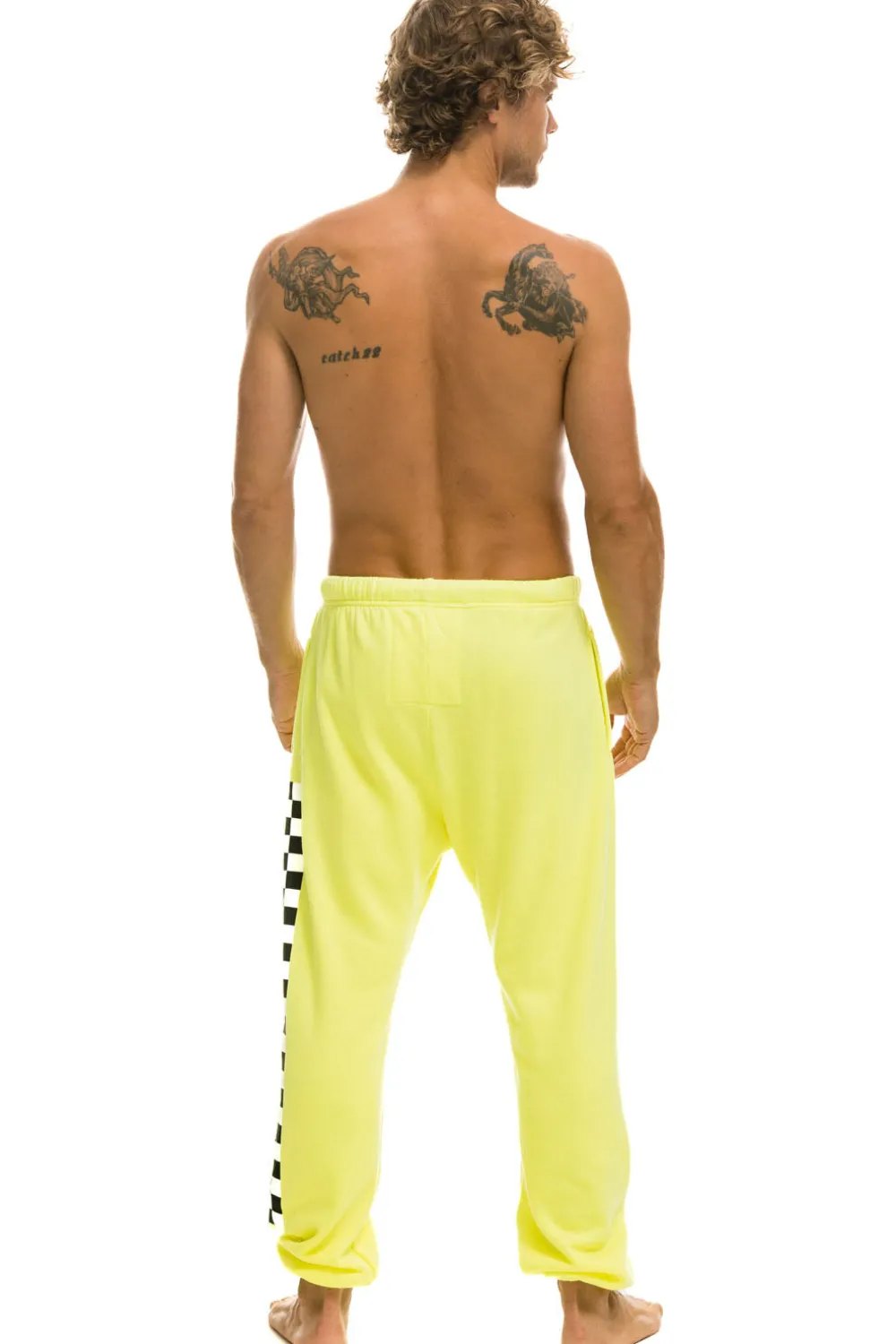 Sweatpants | Aviator Nation CHECK LEG SWEATPANTS - NEON YELLOW NEONYELLOW