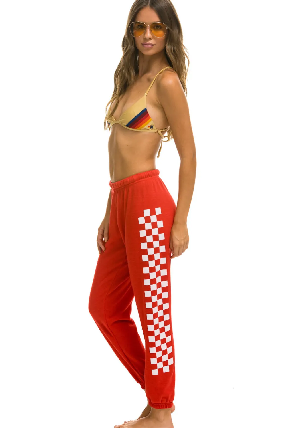 Sweatpants | Aviator Nation CHECK LEG SWEATPANTS - RED // WHITE RED//WHITE
