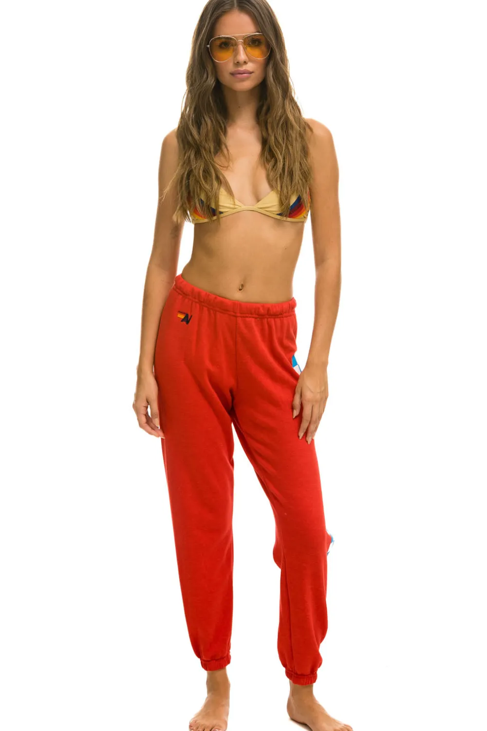 Sweatpants | Aviator Nation CHECK LEG SWEATPANTS - RED // WHITE // BLUE RED//WHITE//BLUE