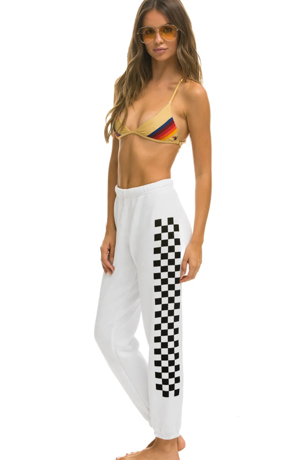Sweatpants | Aviator Nation CHECK LEG SWEATPANTS - WHITE