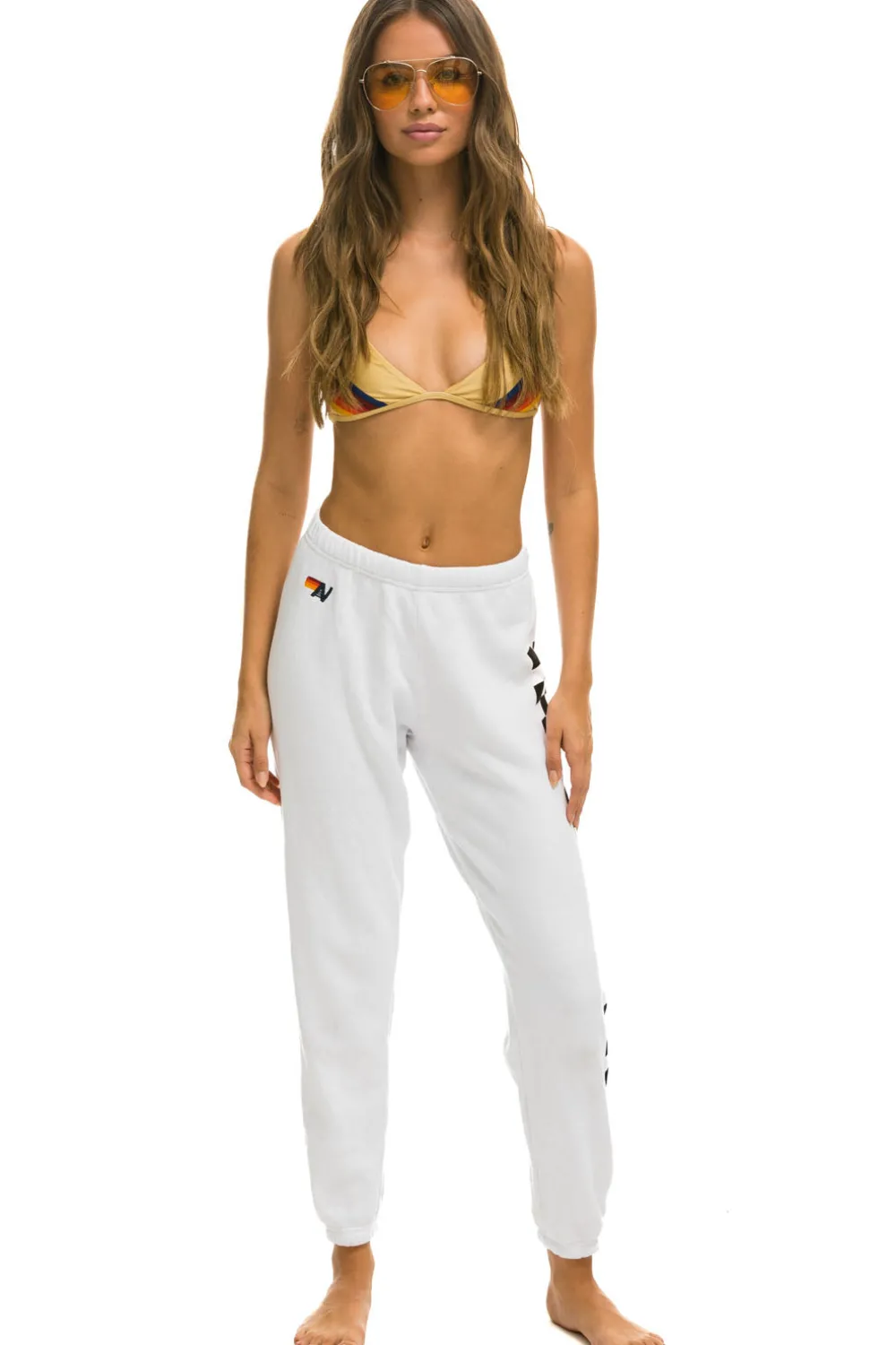 Sweatpants | Aviator Nation CHECK LEG SWEATPANTS - WHITE