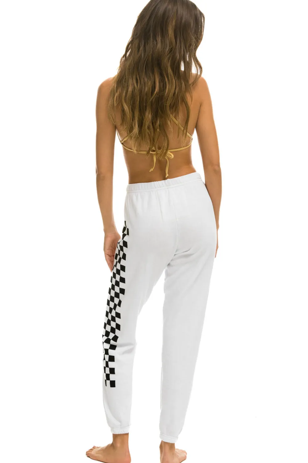 Sweatpants | Aviator Nation CHECK LEG SWEATPANTS - WHITE