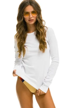 Tees | Aviator Nation CHECK SLEEVE THERMAL - WHITE