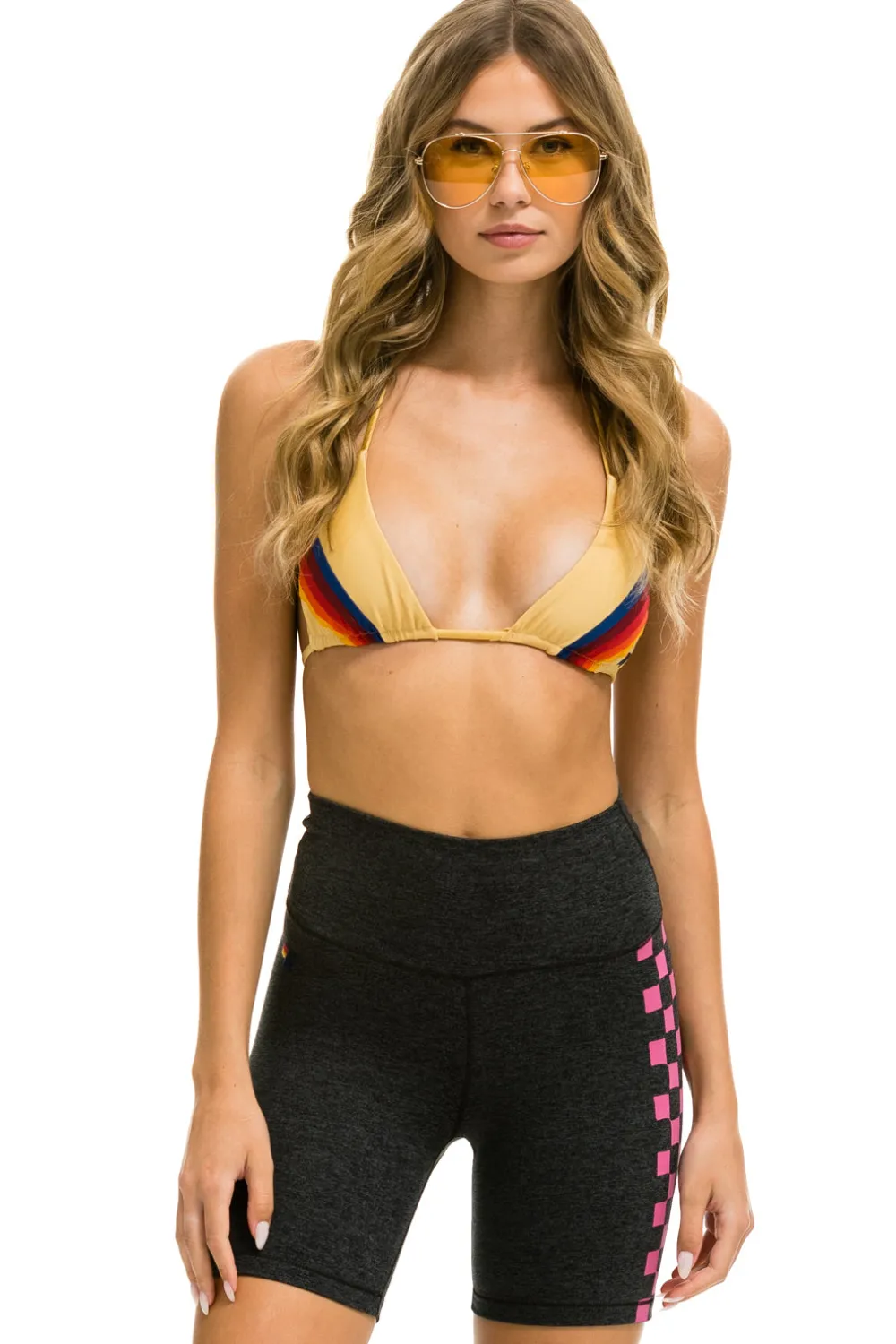 Activewear | Activewear | Aviator Nation CHECKER STRIPE 6 INCH HI-RISE BIKER SHORT - CHARCOAL