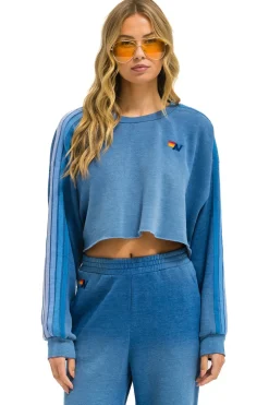Sweatshirts | Aviator Nation CLASSIC STRIPE CROPPED CREW SWEATSHIRT RELAXED - FADED WATER FADEDWATER