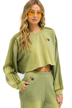 Sweatshirts | Aviator Nation CLASSIC STRIPE CROPPED CREW SWEATSHIRT RELAXED - FADED ARMY FADEDARMY