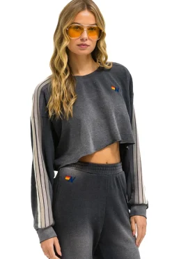 Sweatshirts | Aviator Nation CLASSIC STRIPE CROPPED CREW SWEATSHIRT RELAXED - FADED SMOKE FADEDSMOKE