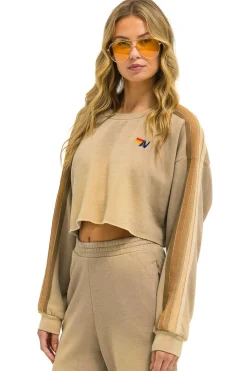 Sweatshirts | Aviator Nation CLASSIC STRIPE CROPPED CREW SWEATSHIRT RELAXED - FADED TAN FADEDTAN