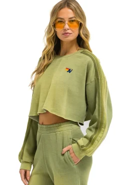 Sweatshirts | Aviator Nation CLASSIC STRIPE CROPPED CREW SWEATSHIRT RELAXED - FADED ARMY FADEDARMY