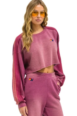 Sweatshirts | Aviator Nation CLASSIC STRIPE CROPPED CREW SWEATSHIRT RELAXED - FADED BERRY FADEDBERRY