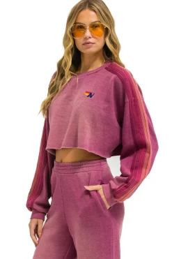 Sweatshirts | Aviator Nation CLASSIC STRIPE CROPPED CREW SWEATSHIRT RELAXED - FADED BERRY FADEDBERRY