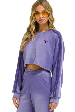 Sweatshirts | Aviator Nation CLASSIC STRIPE CROPPED CREW SWEATSHIRT RELAXED - FADED GRAPE FADEDGRAPE