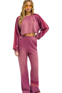 Sweatshirts | Aviator Nation CLASSIC STRIPE CROPPED CREW SWEATSHIRT RELAXED - FADED BERRY FADEDBERRY