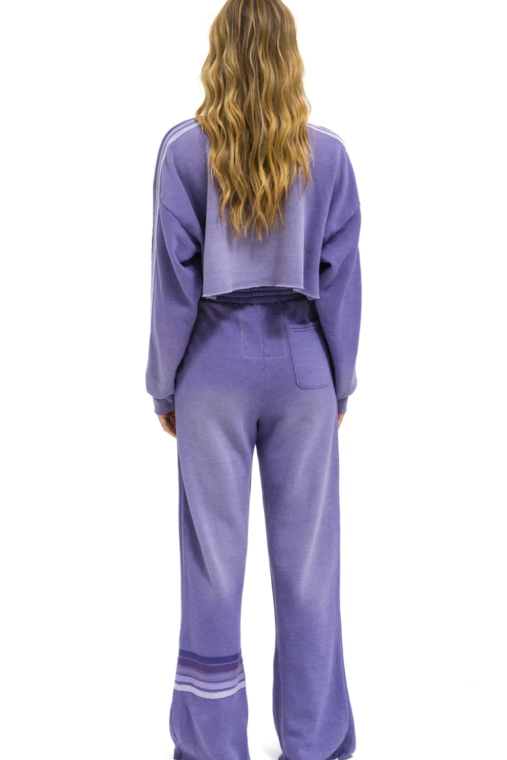 Sweatshirts | Aviator Nation CLASSIC STRIPE CROPPED CREW SWEATSHIRT RELAXED - FADED GRAPE FADEDGRAPE