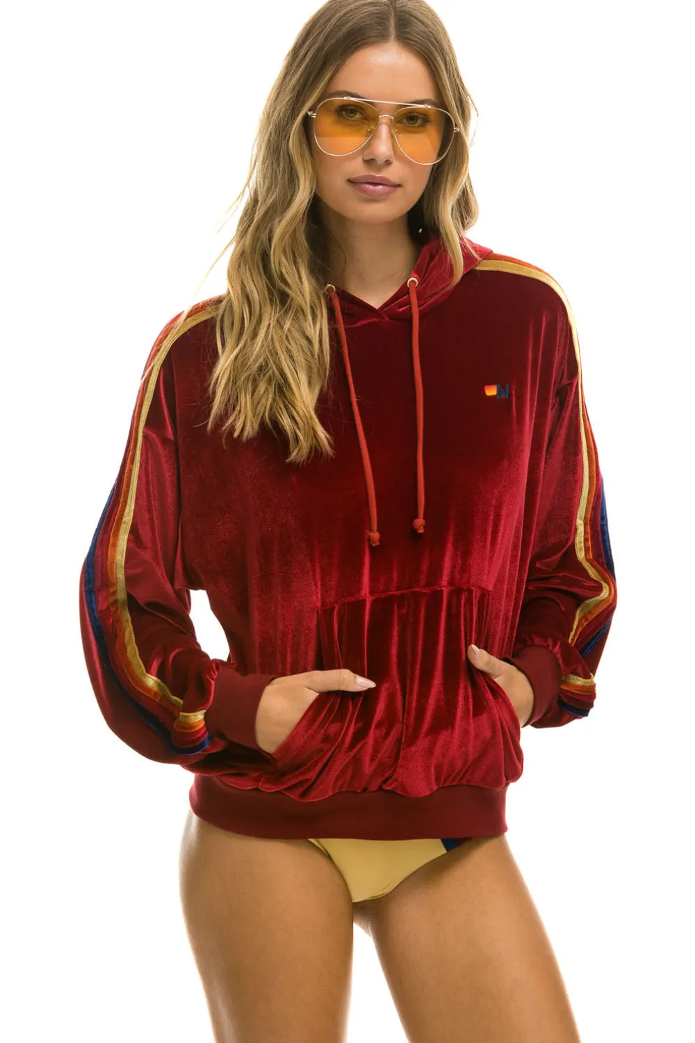 Hoodies | Hoodies | Aviator Nation CLASSIC VELVET RELAXED PULLOVER HOODIE - RED