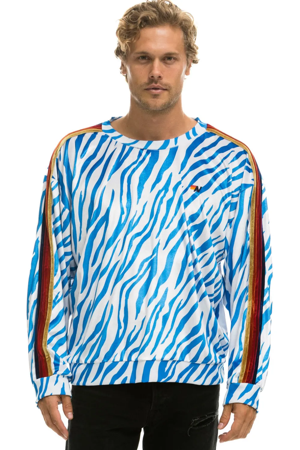 Sweatshirts | Sweatshirts | Aviator Nation CLASSIC VELVET RELAXED SWEATSHIRT - BLUE TIGER BLUETIGER