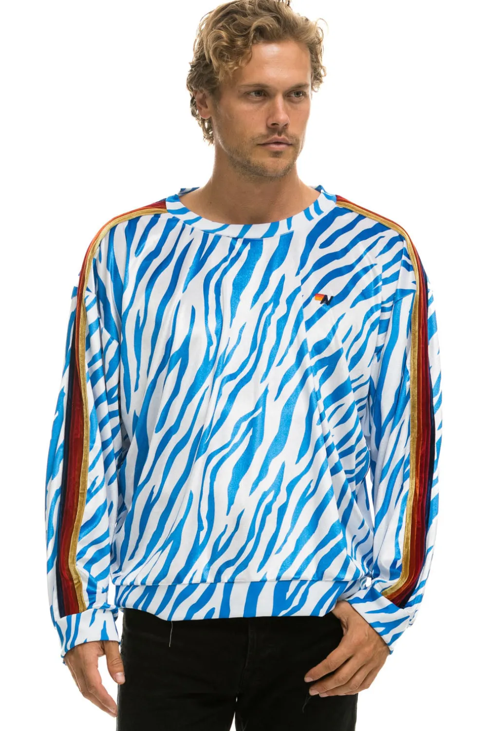 Sweatshirts | Sweatshirts | Aviator Nation CLASSIC VELVET RELAXED SWEATSHIRT - BLUE TIGER BLUETIGER
