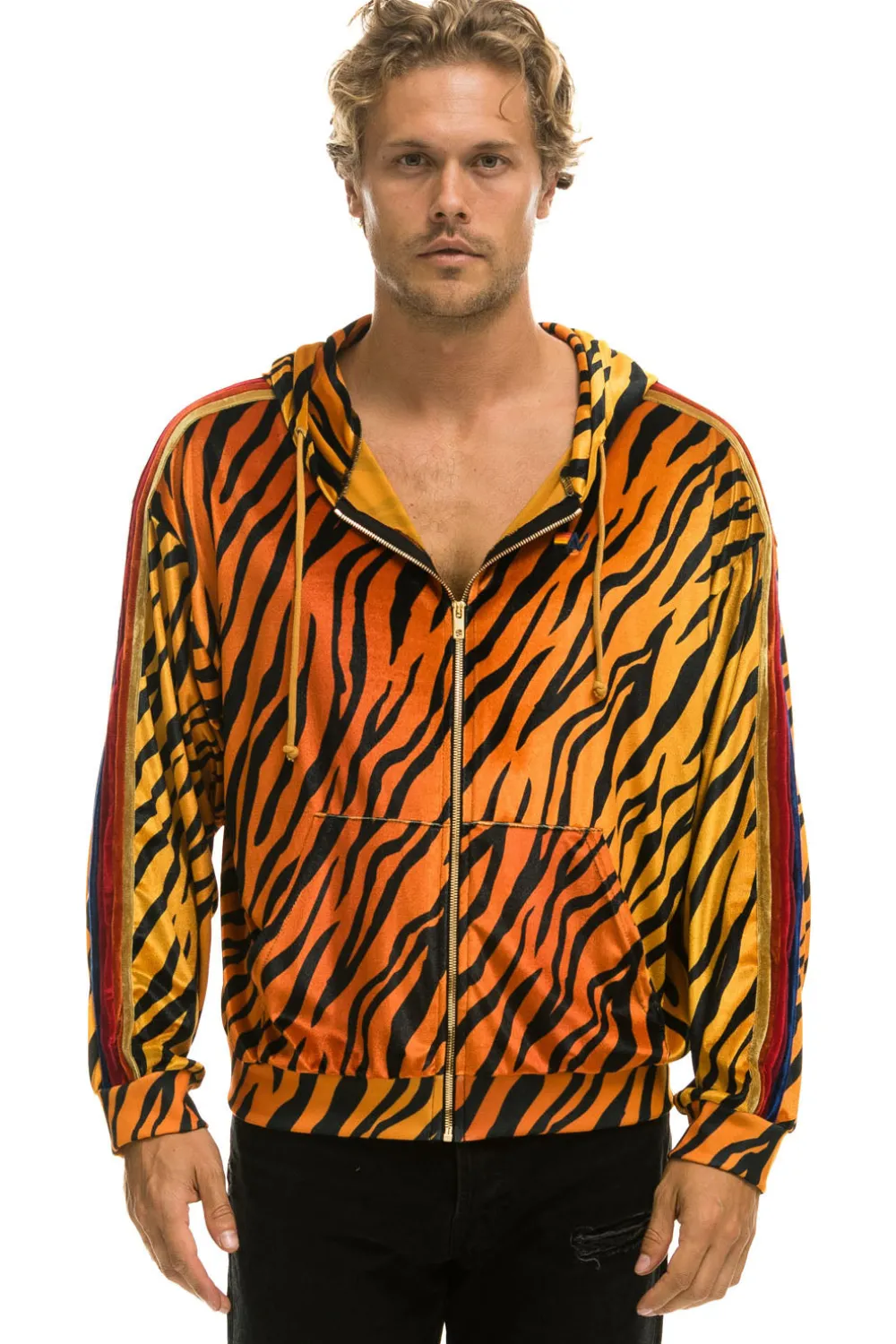 Hoodies | Hoodies | Aviator Nation CLASSIC VELVET RELAXED ZIP HOODIE - TIGER