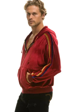 Hoodies | Hoodies | Aviator Nation CLASSIC VELVET RELAXED ZIP HOODIE - RED