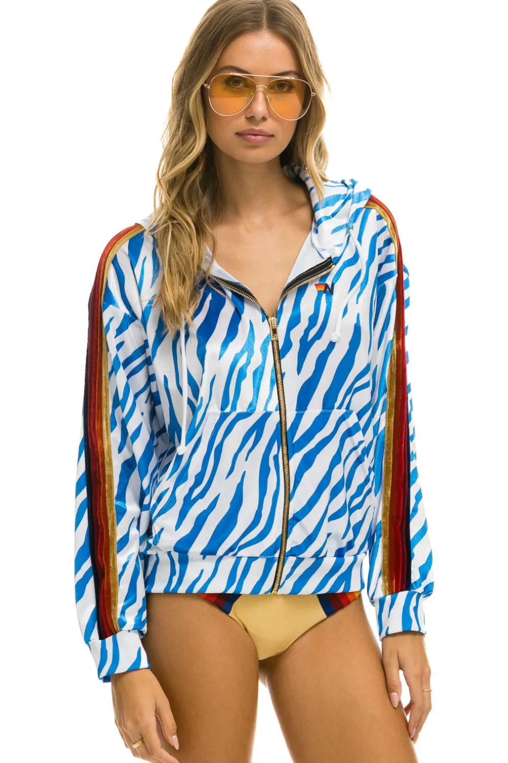 Hoodies | Hoodies | Aviator Nation CLASSIC VELVET RELAXED ZIP HOODIE - BLUE TIGER BLUETIGER